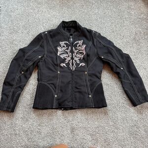 NexGen Women's Black & Pink Tribal Motorcycle Jacket Mesh Biker Cyber Y2K